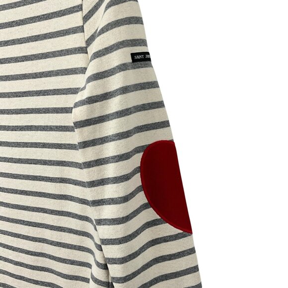 Saint James Vaujany Heart Patch Long Sleeve T Shirt Womens US 8 Striped Cotton - Picture 3 of 11